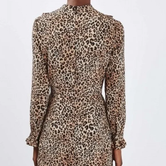 TOPSHOP Leopard Print Ruffle Mini Dress, Size 4 - Picture 4 of 8